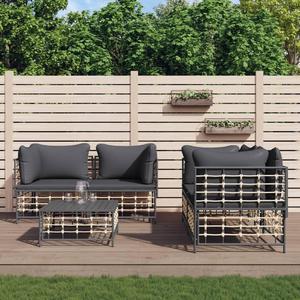 vidaXL Patio Furniture Set 5 Piece Loveseat with Cushions Anthracite Poly Rattan