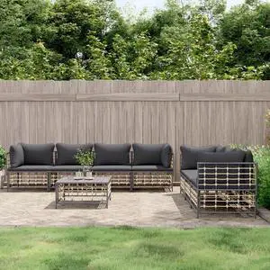 vidaXL Patio Furniture Set 8 Piece Chair with Cushions Anthracite Poly Rattan