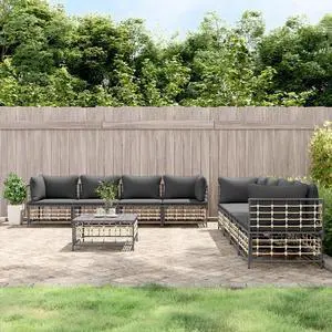 vidaXL Patio Furniture Set 9 Piece Chair with Cushions Anthracite Poly Rattan