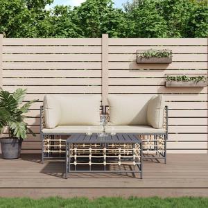 vidaXL Patio Furniture Set 3 Piece Loveseat with Cushions Anthracite Poly Rattan
