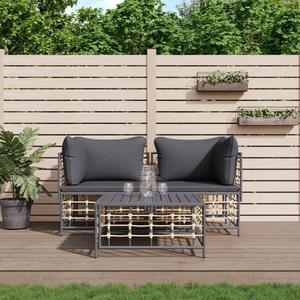 vidaXL Patio Furniture Set 3 Piece Loveseat with Cushions Anthracite Poly Rattan