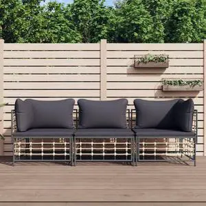vidaXL Patio Furniture Set 3 Piece Chair with Cushions Anthracite Poly Rattan