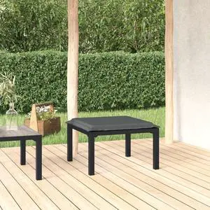 vidaXL Outdoor Ottoman Outdoor Footstool with Cushion Black and Gray Poly Rattan