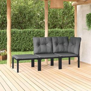 vidaXL Patio Furniture Set 3 Piece Sectional Sofa Black and Gray Poly Rattan