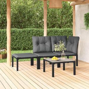 vidaXL Patio Furniture Set 4 Piece Sectional Sofa Set Black and Gray Poly Rattan