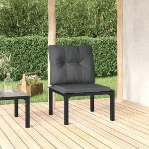 vidaXL Patio Chair Single Patio Chair with Cushions Black and Gray Poly Rattan