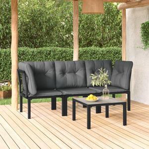 vidaXL Patio Furniture Set 4 Piece Sectional Sofa Set Black and Gray Poly Rattan