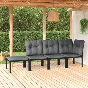 vidaXL Patio Furniture Set 4 Piece Sectional Sofa Black and Gray Poly Rattan