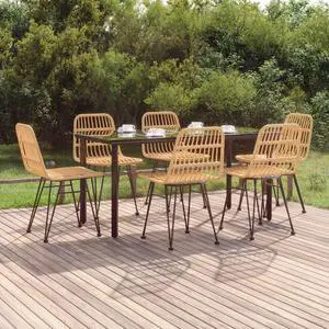 vidaXL Patio Dining Set 7 Piece Rattan Patio Conversation Set Poly Rattan