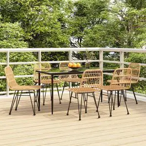vidaXL Patio Dining Set 7 Piece Rattan Patio Conversation Set Poly Rattan