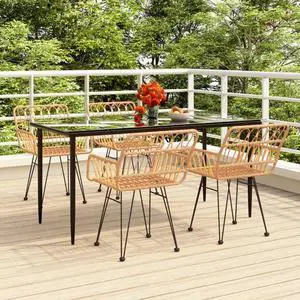 vidaXL Patio Dining Set 5 Piece Rattan Patio Conversation Set Poly Rattan
