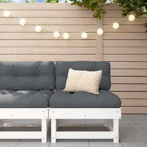 vidaXL Patio Furniture Middle Sectional Sofa with Cushions White Solid Wood Pine