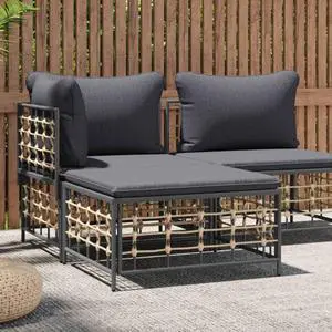 vidaXL Outdoor Footstool Patio Ottoman with Dark Gray Cushion Poly Rattan
