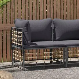 vidaXL Patio Furniture Garden Sectional Sofa with Dark Gray Cushions Poly Rattan