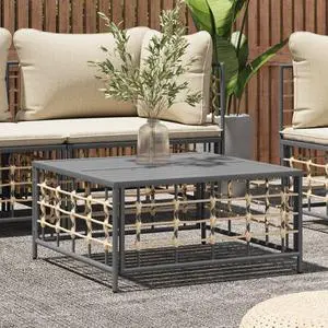 vidaXL Patio Coffee Table Patio Table with Metal Legs Anthracite Poly Rattan