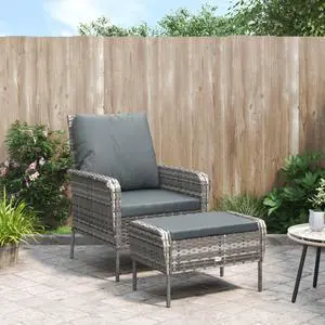 vidaXL Patio Chair Outdoor Chair Patio Furniture with Footstool Gray Poly Rattan