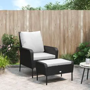 vidaXL Patio Chair Outdoor Chair Patio Furniture with Footrest Black Poly Rattan