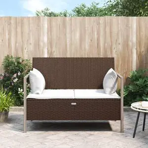 vidaXL Patio Furniture Outdoor Seating with Cushions for Deck Brown Poly Rattan