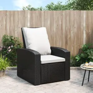 vidaXL Patio Chair Reclining Outdoor Chair with Cushions Black Poly Rattan