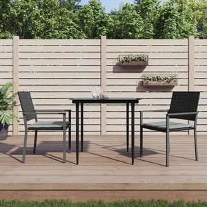 vidaXL Patio Chair 2 Pcs Outdoor Chair with Cushions Patio Set Black Poly Rattan