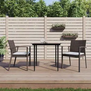 vidaXL Patio Chair 2 Pcs Outdoor Chair with Cushions Patio Set Brown Poly Rattan