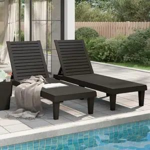 vidaXL Daybed 2 Pcs Chaise Lounge Chair Patio Furniture Black Polypropylene