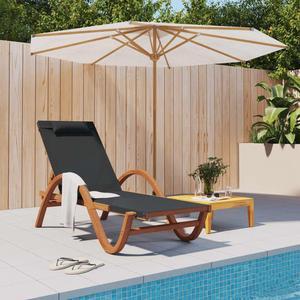vidaXL Sun Lounger Chair with Pillow Gray Textilene and Solid Wood Poplar