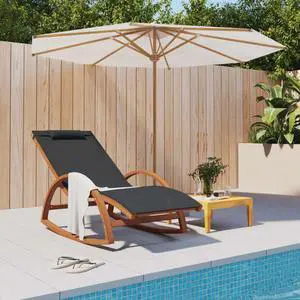 vidaXL Rocking Chair Grey Textilene, Solid Poplar Wood Standard