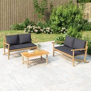 vidaXL Loveseat Garden Bench Loveseat Chair with Dark Gray Cushions Bamboo