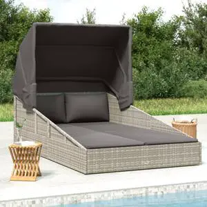vidaXL Daybed Outdoor Furniture Lounger with Foldable Roof Gray Poly Rattan