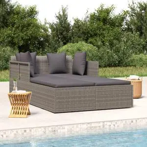 vidaXL Patio Daybed Sunbed Wicker Furniture with Cushions Gray Poly Rattan