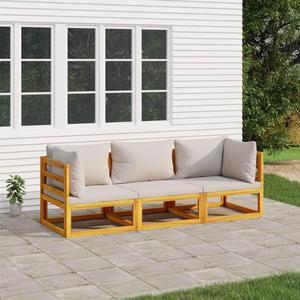 vidaXL Patio Furniture Set 3 Piece Sofa with Light Gray Cushions Solid Wood