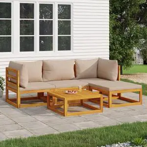 vidaXL Patio Furniture Set 5 Piece Sectional Sofa with Taupe Cushions Solid Wood