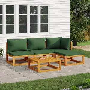 vidaXL Patio Furniture Set 5 Piece Sectional Sofa with Green Cushions Solid Wood