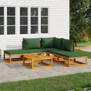 vidaXL Patio Furniture Set 6 Piece Sectional Sofa with Green Cushions Solid Wood