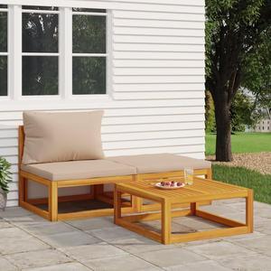 vidaXL Patio Furniture Set 3 Piece Lounge Set with Cushions Solid Wood Acacia