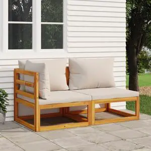 vidaXL Patio Furniture Set 2 Piece Loveseat with Cushions Solid Wood Acacia