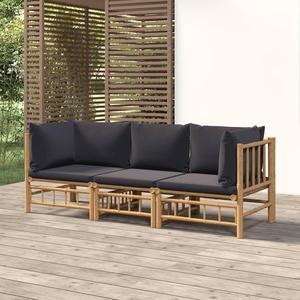 vidaXL Patio Furniture Set 3 Piece Sectional Sofa with Dark Gray Cushions Bamboo
