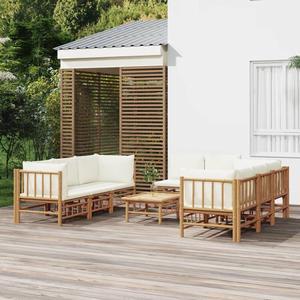 vidaXL Patio Furniture Set 9 Piece Loveseat with Cream White Cushions Bamboo