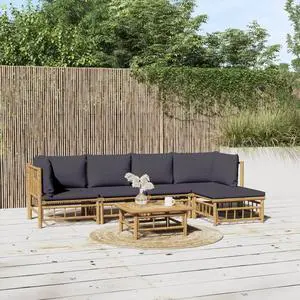 vidaXL Patio Furniture Set 6 Piece Sectional Sofa with Dark Gray Cushions Bamboo