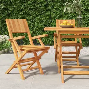 vidaXL Folding Patio Chairs Lawn Chair Outdoor Seating 2 Pcs Solid Wood Teak