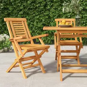 vidaXL Folding Patio Chairs Lawn Chair Outdoor Seating 2 Pcs Solid Wood Teak