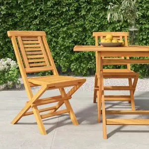 vidaXL Folding Patio Chairs Lawn Chair Outdoor Seating 2 Pcs Solid Wood Teak