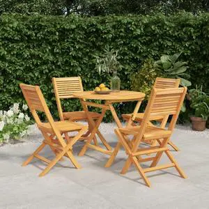 vidaXL Patio Dining Set Table and Chair Furniture 5 Piece Solid Wood Teak