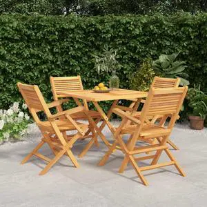 vidaXL Patio Dining Set Table and Chair Furniture 5 Piece Solid Wood Teak