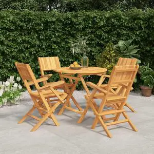 vidaXL Patio Dining Set Table and Chair Furniture 5 Piece Solid Wood Teak