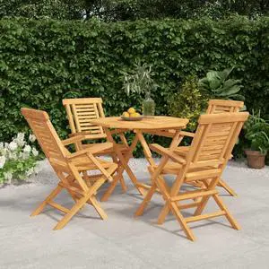 vidaXL Patio Dining Set Table and Chair Furniture 5 Piece Solid Wood Teak