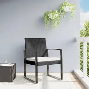 vidaXL Patio Chair 2 Pcs Patio Furniture Dining Chair for Porch Black PP Rattan