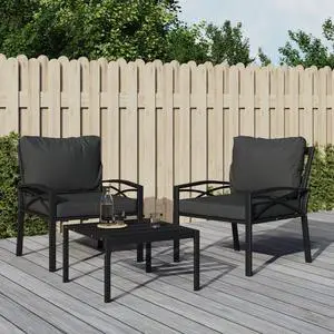 vidaXL Chair 2 Pcs Patio Accent Metal Frame Armchair with Gray Cushions Steel