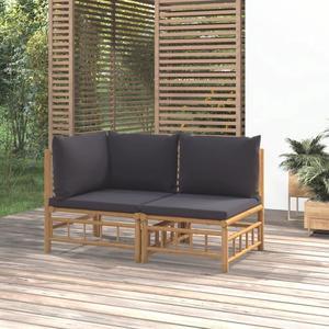 vidaXL Patio Furniture Set 2 Piece Loveseat with Cream White Cushions Bamboo